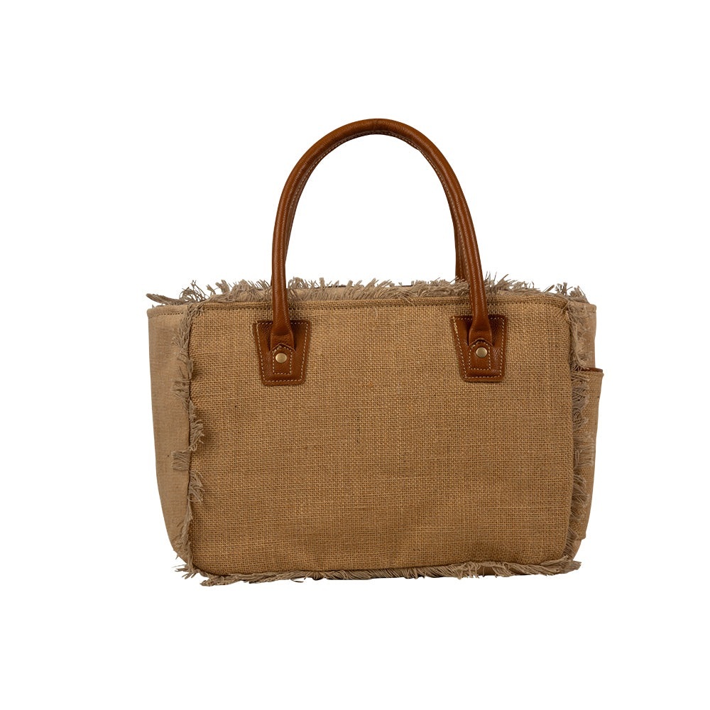 NWOT Myra Sel De Mer Canvas Leather Tote Bag Frayed Fringe French Market Rustic - Picture 4 of 5